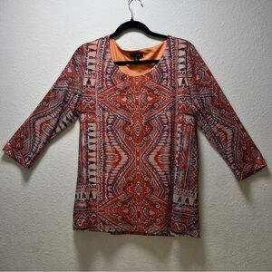 Tribal Orange Brown Blouse with 3/4 Sleeves